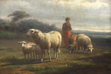 Frans Lebret (1820-1909), Herderin met grazende schapen