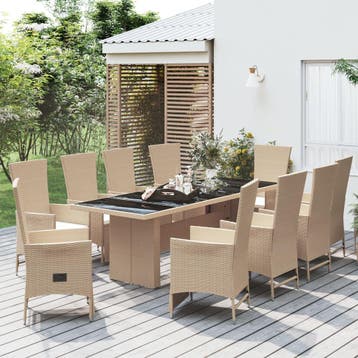 vidaXL 11-delige Tuinset met kussens poly rattan beige, Tuin en Terras, Verzenden, Nieuw, Meer dan 8 zitplaatsen, Tuinset
