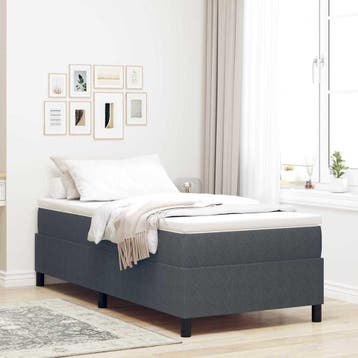 vidaXL Boxspringbed Donkergrijs en Wit 90 x 200 cm Katoen, Verzenden, Nieuw, Grijs