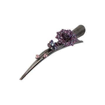 Haarspeld Duckklem 13cm – Bloemvorm & Steentjes – Metaal –, Nieuw