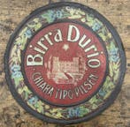 Rond Durio-biernaambordje van dun plaatstaal, origineel