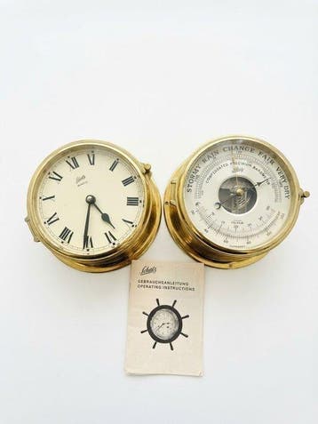 Antique Schatz Nautical Quartz Clock & Compensated Barometer