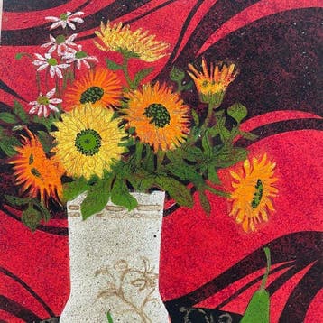 Yves Ganne (1931-2019) - Vase de tournesols, poires et, Antiek en Kunst