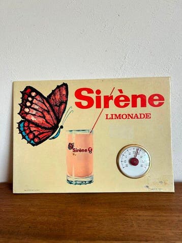 Zeldzaam reclamebord met thermometer Sirène Limonade -