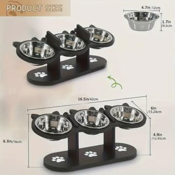 Verhoogde Voerbak Set voor Katten en Honden met 3 RVS Bakjes, Verzenden, Nieuw