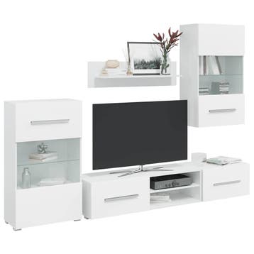 vidaXL Muurvitrine tv-meubel met LED-verlichting wit 5-delig, Verzenden, 150 tot 200 cm, Nieuw, Minder dan 100 cm