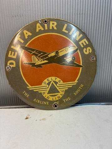 Delta Air Lines – Vintage stijl emaille bord met vliegtuig –