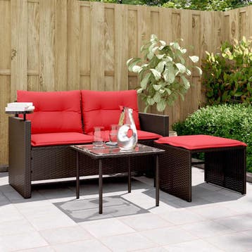vidaXL 3-delige tuinbankset met kussens, bruin polyrotan, Verzenden, Nieuw