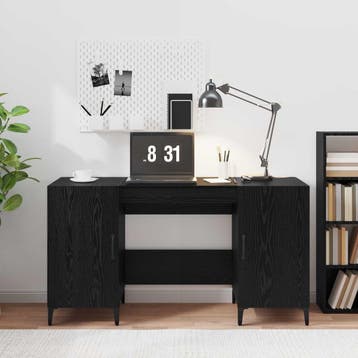 vidaXL Bureau Zwart Eiken Bewerkt hout 140 x 50 x 75 cm, Huis en Inrichting, Verzenden, Nieuw