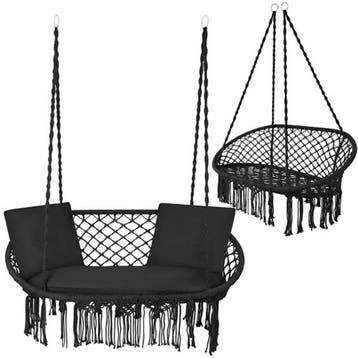 Gardlov Zwarte tweepersoons hangstoel 148 x 126 cm met ku..., Ophalen of Verzenden, Nieuw
