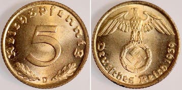 5 Pfennig Duitsland 5 Reichspfennig 1939 D prfr/stgl J363..., Verzenden