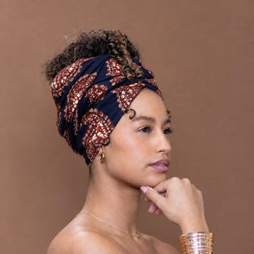 Afrikaanse Navyblauw Bruine paisley hoofddoek - headwrap, Ophalen of Verzenden, Nieuw