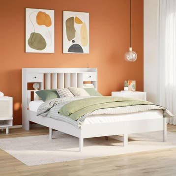 vidaXL Bed met boekenkast zonder matras grenenhout wit, Verzenden, Wit, 190 cm of minder, Overige maten