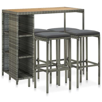 vidaXL 5-delige Tuinbarset met kussens poly rattan grijs, Verzenden, Nieuw
