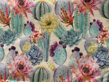 San Leucio - exclusieve mediterrane bloemige stof met cactus