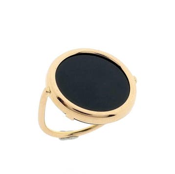 Rosé gouden ring met onyx, Gebruikt, Ophalen of Verzenden, Kleiner dan 17, Met edelsteen
