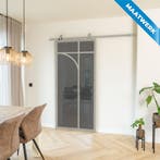 Stalen Schuifdeur Kiezelgrijs 5 Vlaks rond Maatwerk Rookglas, Nieuw, Metaal, Inclusief glas