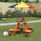 vidaXL Picknicktafel voor 4 kinderen met parasol rond, Tuin en Terras, Tuintafels, Verzenden, Nieuw, Hout