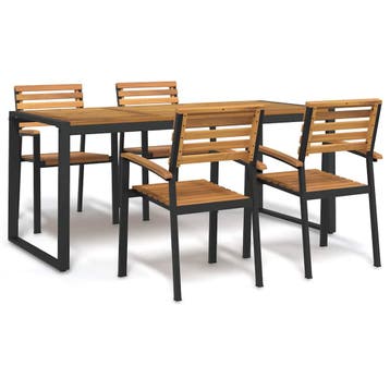 vidaXL 5-delige Tuinset massief acaciahout en metaal, Tuin en Terras, 4 zitplaatsen, Nieuw, Tuinset, Verzenden