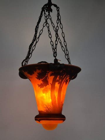 Muller Frères - Plafondlamp - Glas, IJzer - Art Nouveau