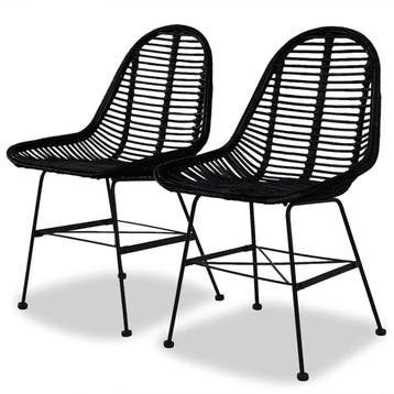 vidaXL Eetkamerstoelen 2 st natuurlijk rattan zwart, Verzenden, Nieuw, Zwart