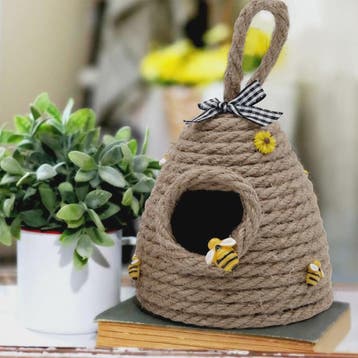 Rustieke Bijenkorf Decoratie - Handgeweven Touw met Bijenfig