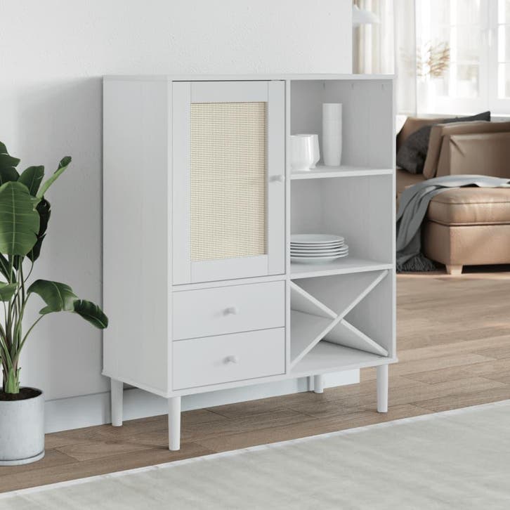 vidaXL buffetkast SENJA 90x40x112 cm rattan look massief, Huis en Inrichting, Kasten | Buffetkasten, 25 tot 50 cm, Nieuw, Grenenhout