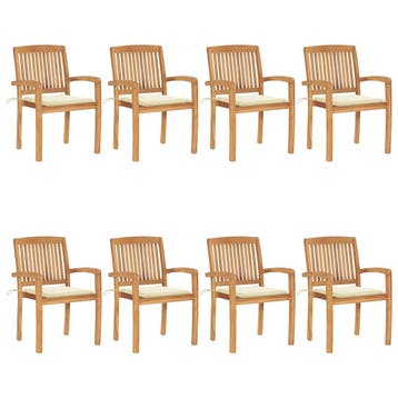 vidaXL Tuinstoelen stapelbaar 8 st met kussens massief, Verzenden, Nieuw, Hout