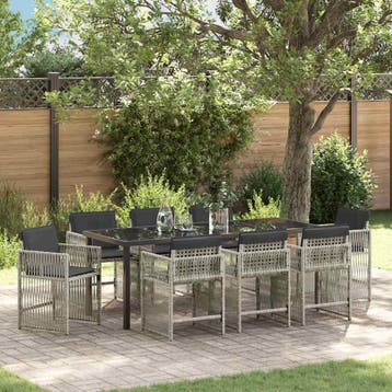 vidaXL Tuin eettafelset 9 st Lichtgrijs Gepoedercoat staal, Tuin en Terras, Verzenden, Nieuw, Rotan, Meer dan 8 zitplaatsen