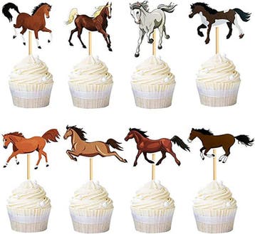 8 cupcake toppers met diverse paarden afbeeldingen, Hobby en Vrije tijd, Taarten en Cupcakes maken, Verzenden, Nieuw, Taarten of Cupcakes