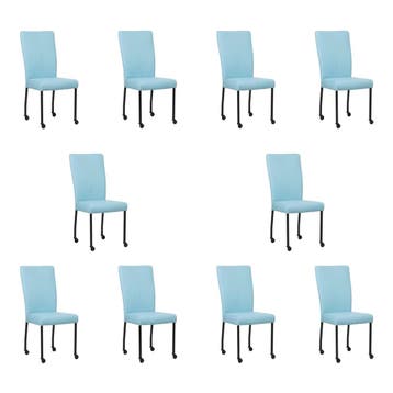 Set van 10 Leren eetkamerstoelen Deal - Toledo Sky Blue, Ophalen of Verzenden, Nieuw, Leer