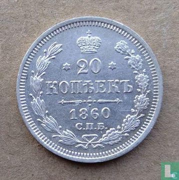 Rusland 20 kopeken 1860 (type 2), Verzenden, Overige landen, Losse munt, Goud