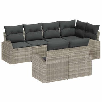 vidaXL Tuinbankenset 7 st Lichtgrijs poly rattan, Verzenden, Nieuw, Rotan, 7 zitplaatsen