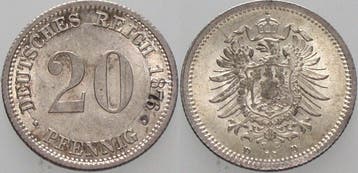 20 Pfennig 1876 D Kleinmunten-kaiserreich Kleiner Adler, Verzenden