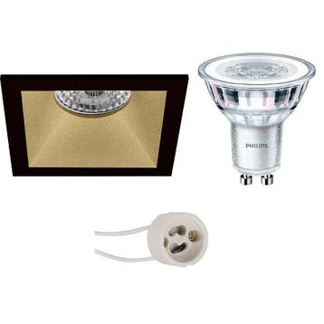 6W LED Spot Set - Vierkante Inbouwspot Mat Zwart/Goud, Warm, Ophalen of Verzenden, Nieuw