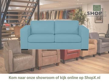 Leren bank Flow - 2,5 zits - Toledo Sky Blue (lichtblauw) -, Nieuw, Ophalen of Verzenden, Rechte bank, Modern