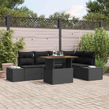 vidaXL Tuinbankenset 6 st Zwart poly rattan, Verzenden, Nieuw, Rotan, 6 zitplaatsen