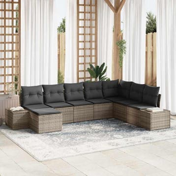 vidaXL Tuin Sofa Set 8 st Grijs poly rattan, Verzenden, Nieuw, 8 zitplaatsen
