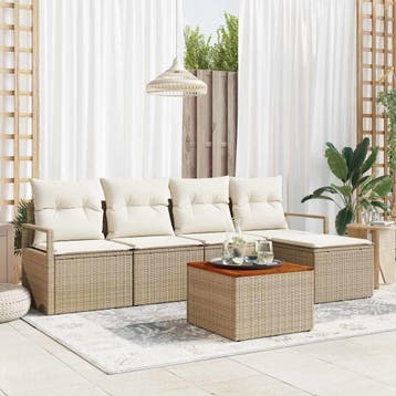 vidaXL Tuinbankenset 6 st Beige poly rattan, Tuin en Terras, Verzenden, Nieuw, Rotan, 6 zitplaatsen