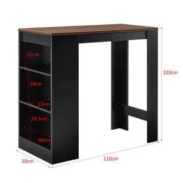 Bartafel met 3 planken 110x50x103 cm zwart en walnootkleurig, Huis en Inrichting, Verzenden, Nieuw