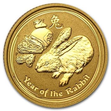 Gouden Lunar II - 1/10 oz 2011 Year of the Rabbit, Verzenden, Losse munt, Goud