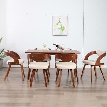 vidaXL Eetkamerstoelen 6 st gebogen hout en kunstleer crème, Huis en Inrichting, Verzenden, Nieuw