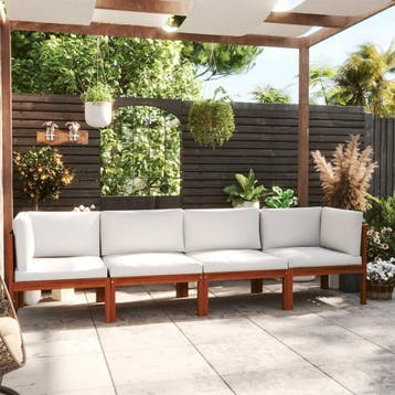 vidaXL 4-zits tuinbank met kussen acaciahout & touw, Verzenden, Nieuw, Hardhout