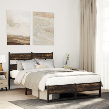 vidaXL Bedframe zonder matras metaal gerookt eikenkleurig, Bruin, Verzenden, Nieuw, 190 cm of minder