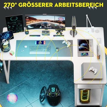 Bureau - Computertafel - Hoekbureau - 130x80 cm - Wit - COMH, Verzenden, Zo goed als nieuw