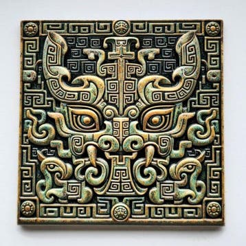 Taotie Ritueel Masker – Shang-dynastie bronzen reliëf