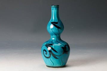 Ikebana vaas - Steengoed - Japan - Blauw geglazuurde
