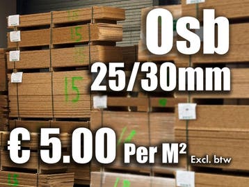 OSB platen met schoonheidsfoutje dikte 25 en 30mm., Ophalen, Nieuw, Hout, 20 tot 50 mm
