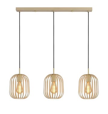 Hanglamp - Beige - 3 Lichts - Langwerpig - Woonkamer - Eetka, Verzenden, Nieuw, Metaal