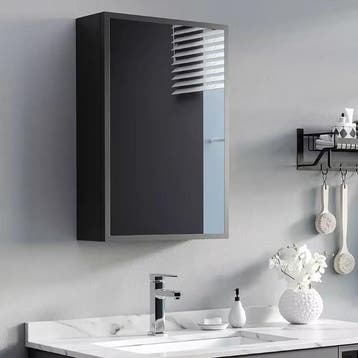 Zwarte Wandspiegelkast 40×15×60 cm – Badkamerkast 3 Lagen, Verzenden, Nieuw